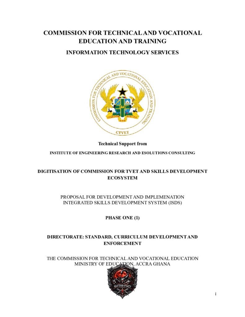 Proposals INTEGRATED SKILLS DEVELOPMENT INFORMATION SYSTEM -PHASE ONE